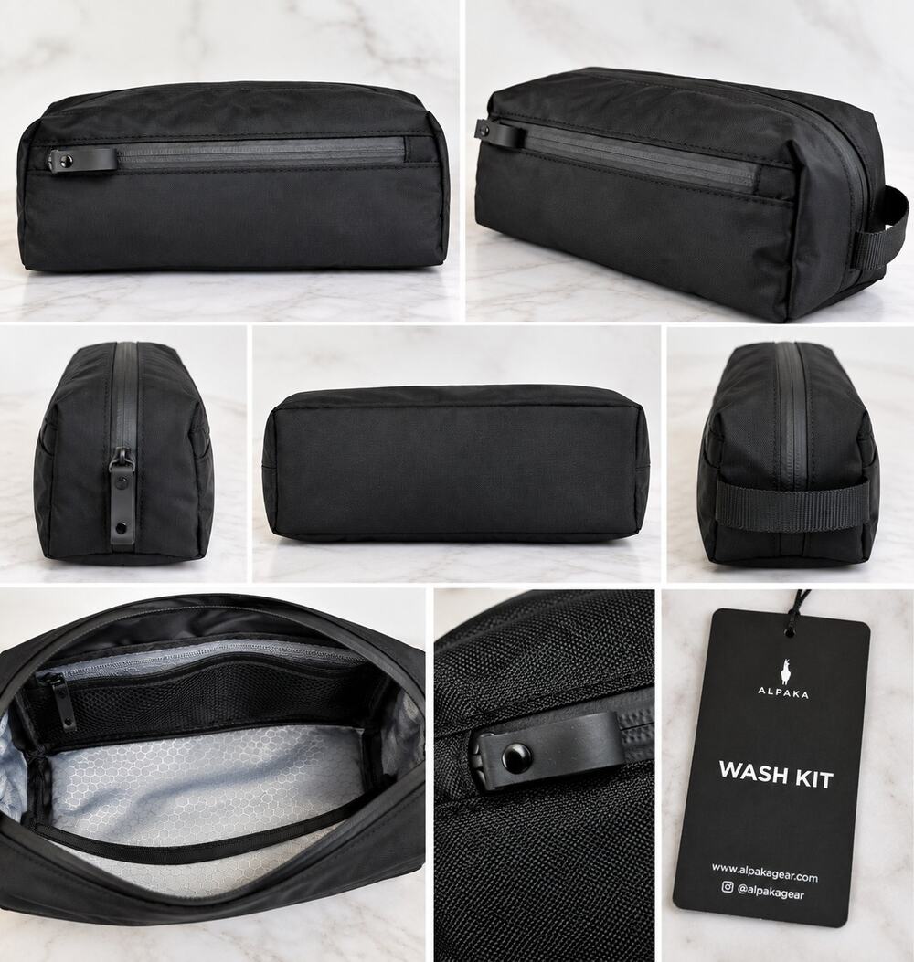 NWT ALPAKA Wash Kit Black Travel Toiletry Dopp Bag 1.3L